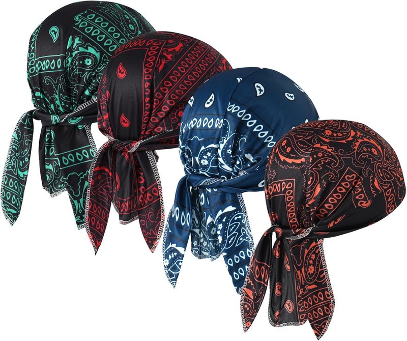 DOCILA 4 Pcs Do Rags Skull Caps for Men Fashion Sweat Wicking Helmet Liner Beanie Breathable Motorcycle Cycling Sports Cap - Image 1